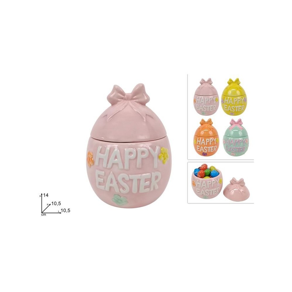 BARATTOLO UOVO CERAMICA HAPPY EASTER 4COLORI